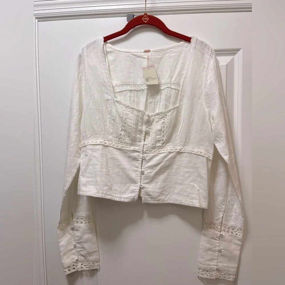NWT $88R Free People White Joi Woven Square Neck Top